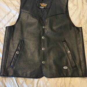 Harley-Davidson Black Leather Vest with Silver Accents